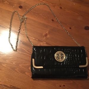 Convertible black pleather cross body purse clutch